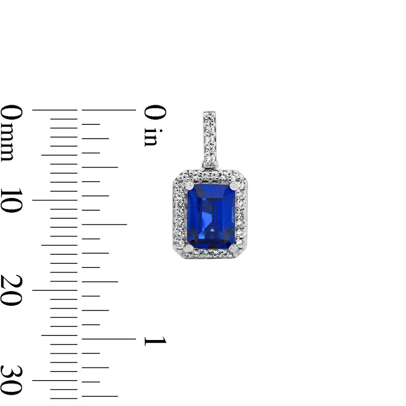 Main Image 2 of Emerald-Cut Blue Lab-Created Sapphire and White Lab-Created Sapphire Frame Drop Earrings in Sterling Silver