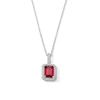 Thumbnail Image 1 of Emerald-Cut Garnet and White Lab-Created Sapphire Frame Pendant in Sterling Silver