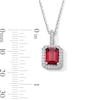 Thumbnail Image 3 of Emerald-Cut Garnet and White Lab-Created Sapphire Frame Pendant in Sterling Silver
