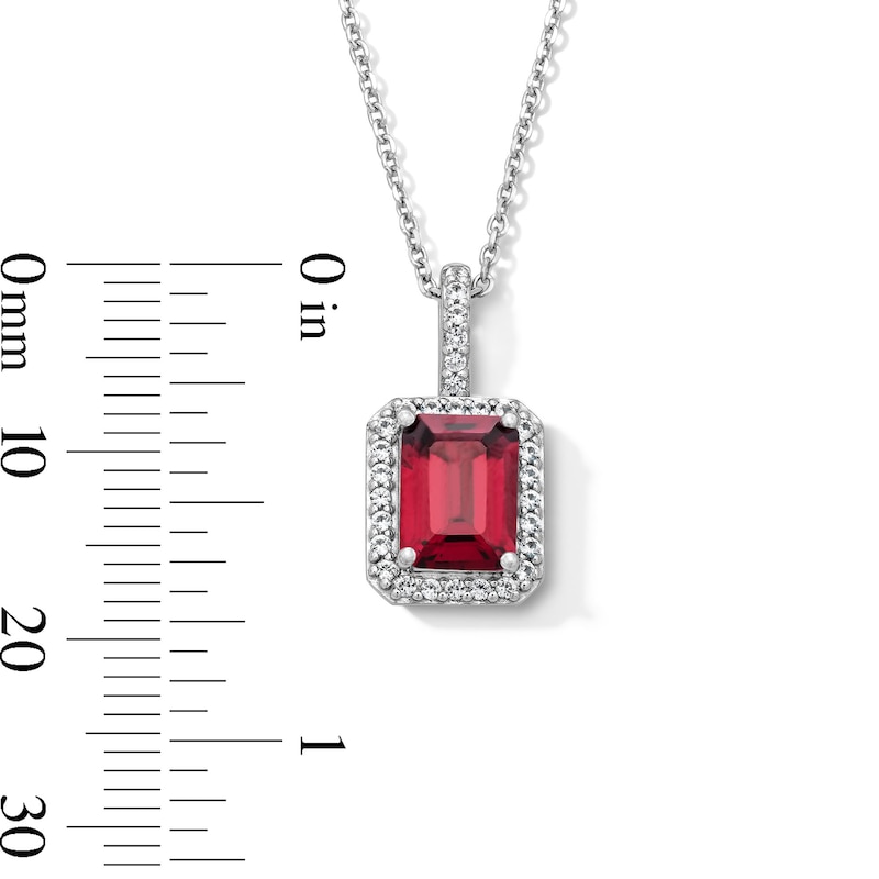 Main Image 3 of Emerald-Cut Garnet and White Lab-Created Sapphire Frame Pendant in Sterling Silver