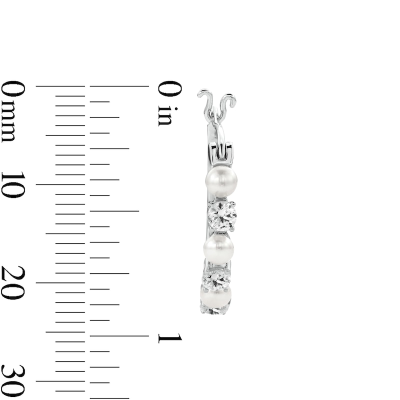 Main Image 2 of 3.0mm Freshwater Cultured Pearl and White Lab-Created Sapphire Hoop Earrings in Sterling Silver