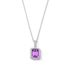 Thumbnail Image 1 of Emerald-Cut Amethyst and White Lab-Created Sapphire Frame Pendant in Sterling Silver