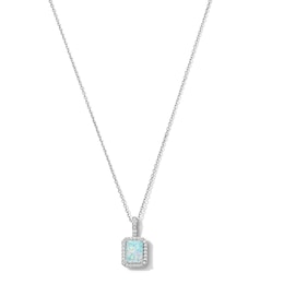 Rectangular Lab-Created Opal and White Lab-Created Sapphire Frame Pendant in Sterling Silver
