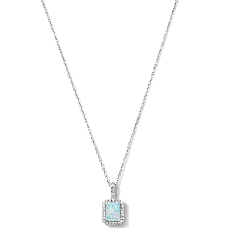 Main Image 1 of Rectangular Lab-Created Opal and White Lab-Created Sapphire Frame Pendant in Sterling Silver