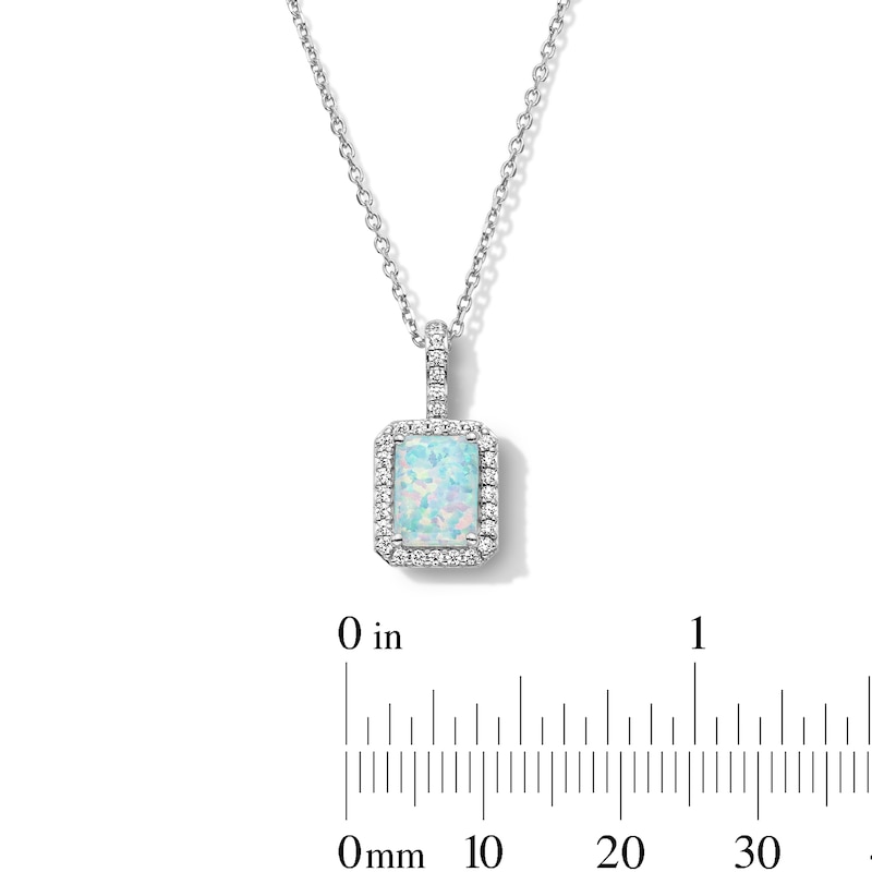 Main Image 2 of Rectangular Lab-Created Opal and White Lab-Created Sapphire Frame Pendant in Sterling Silver