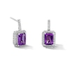 Thumbnail Image 1 of Emerald-Cut Amethyst and White Lab-Created Sapphire Frame Drop Earrings in Sterling Silver