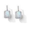 Thumbnail Image 1 of Rectangular Lab-Created Opal and White Lab-Created Sapphire Frame Drop Earrings in Sterling Silver
