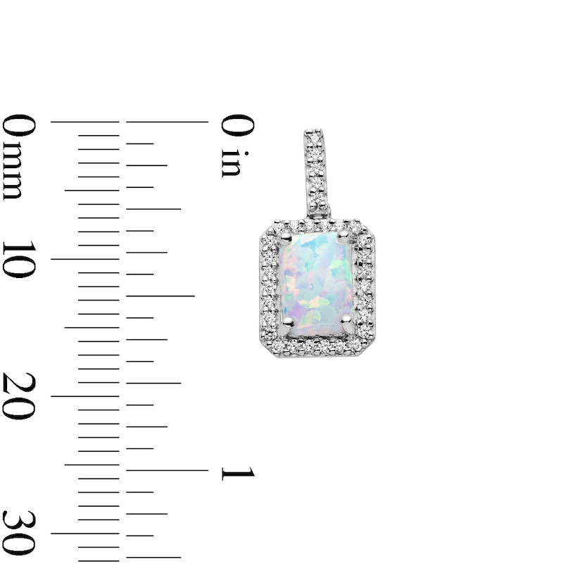 Main Image 2 of Rectangular Lab-Created Opal and White Lab-Created Sapphire Frame Drop Earrings in Sterling Silver