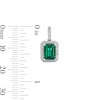 Thumbnail Image 2 of Emerald-Cut Lab-Created Emerald and White Lab-Created Sapphire Frame Drop Earrings in Sterling Silver