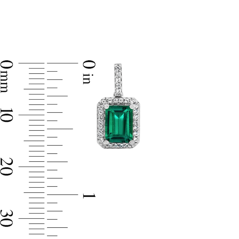 Main Image 2 of Emerald-Cut Lab-Created Emerald and White Lab-Created Sapphire Frame Drop Earrings in Sterling Silver