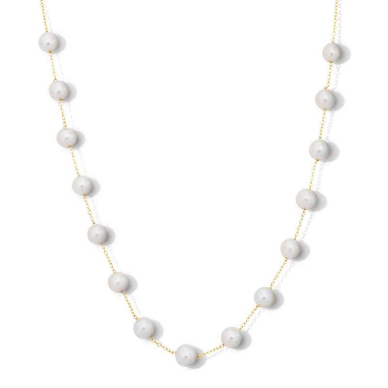 Main Image 1 of 6.0–6.5mm Freshwater Cultured Pearl Station Necklace in Sterling Silver with 14K Gold Plate – 17″