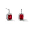 Thumbnail Image 1 of Emerald-Cut Lab-Created Ruby and White Lab-Created Sapphire Frame Drop Earrings in Sterling Silver
