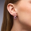 Thumbnail Image 2 of Emerald-Cut Lab-Created Ruby and White Lab-Created Sapphire Frame Drop Earrings in Sterling Silver