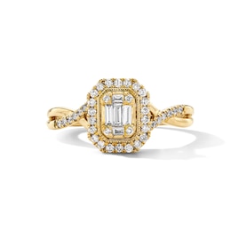 0.30 CT. T.W. Baguette-Cut and Round Diamond Frame Engagement Ring in 14K Gold
