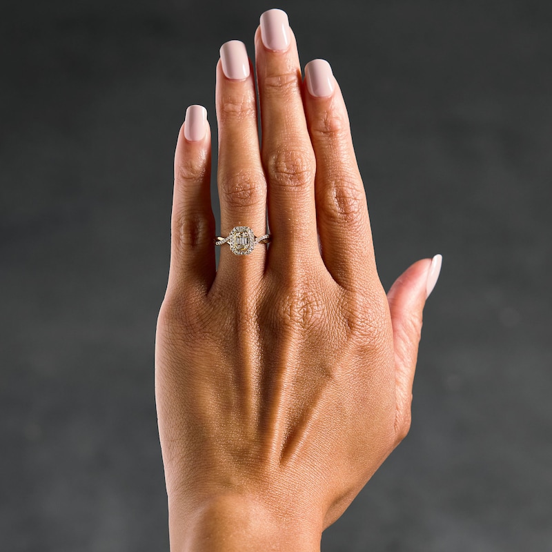 Main Image 2 of 0.30 CT. T.W. Baguette-Cut and Round Diamond Frame Engagement Ring in 14K Gold