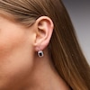 Thumbnail Image 2 of Emerald-Cut Garnet and White Lab-Created Sapphire Frame Drop Earrings in Sterling Silver