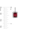 Thumbnail Image 2 of Emerald-Cut Garnet and White Lab-Created Sapphire Frame Drop Earrings in Sterling Silver