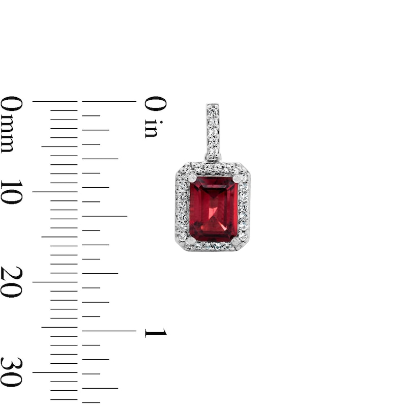 Main Image 2 of Emerald-Cut Garnet and White Lab-Created Sapphire Frame Drop Earrings in Sterling Silver