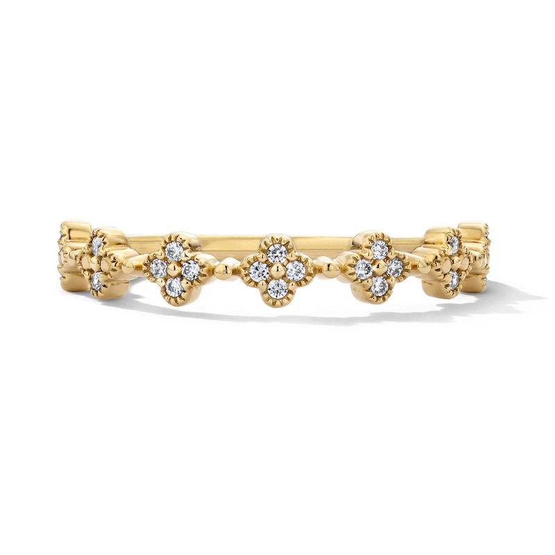 Main Image 1 of 0.08 CT. T.W. Pavé-Set Diamond Stackable Quatrefoil Ring in 10K Gold