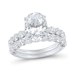5.00 CT. T.W. Oval Certified Lab-Grown Diamond Bridal Set in 14K White Gold (F/VS2)