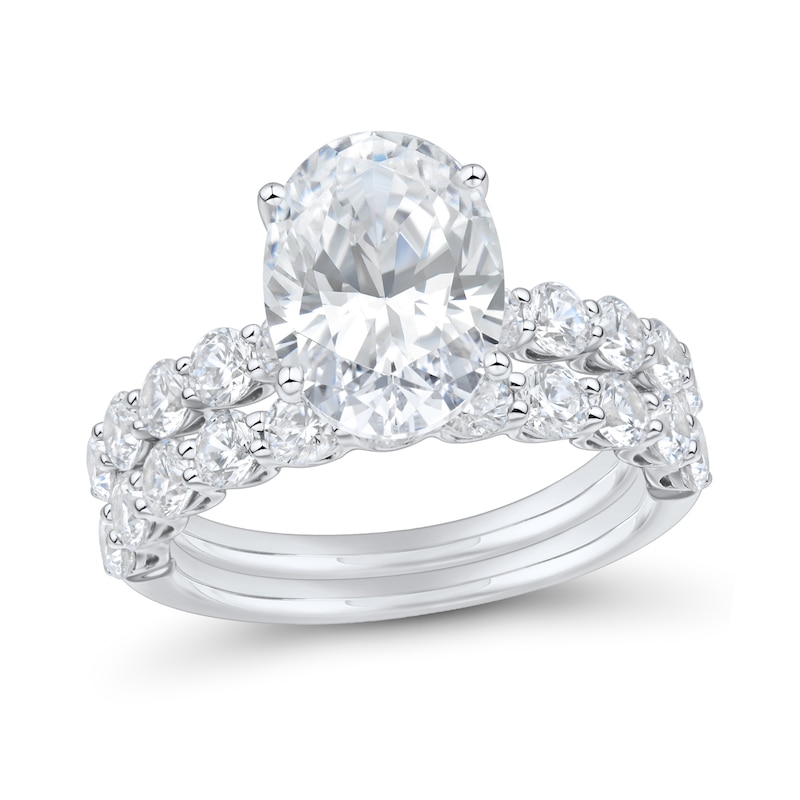 5.00 CT. T.W. Oval Certified Lab-Grown Diamond Bridal Set in 14K White Gold (F/VS2)