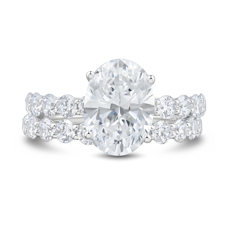 5.00 CT. T.W. Oval Certified Lab-Grown Diamond Bridal Set in 14K White Gold (F/VS2)