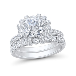 3.50 CT. T.W. Cushion-Cut Certified Lab-Grown Diamond Frame Bridal Set in 14K White Gold (F/VS2)