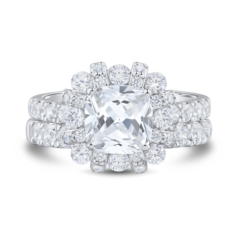 3.50 CT. T.W. Cushion-Cut Certified Lab-Grown Diamond Frame Bridal Set in 14K White Gold (F/VS2)