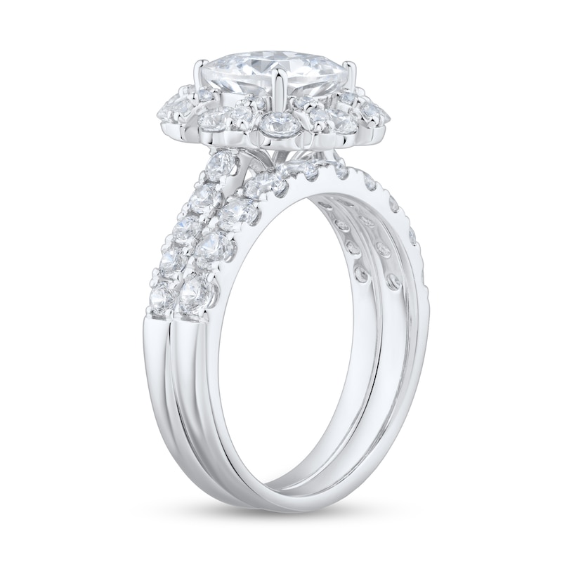 3.50 CT. T.W. Cushion-Cut Certified Lab-Grown Diamond Frame Bridal Set in 14K White Gold (F/VS2)