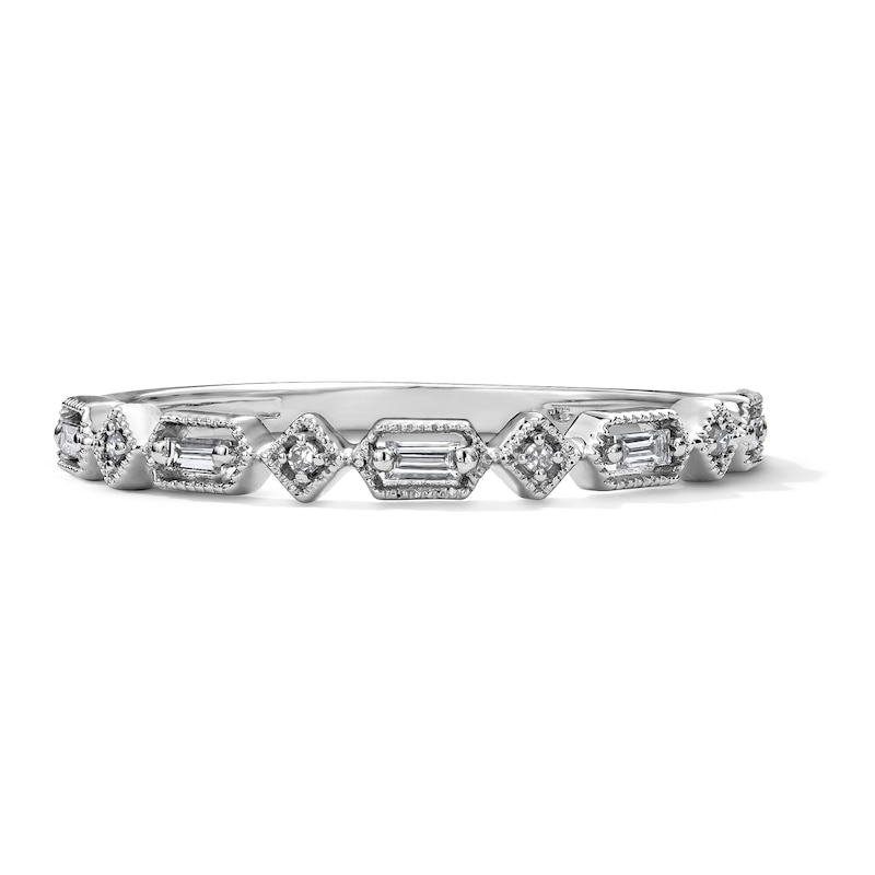 Main Image 1 of 0.08 CT. T.W. Baguette-Cut and Round Diamond Stackable Band in 10K White Gold