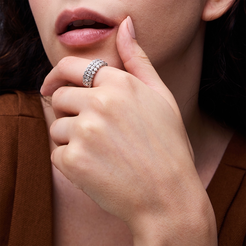 0.23 CT. T.W. Baguette-Cut and Round Diamond Three-Row Anniversary Band in Sterling Silver