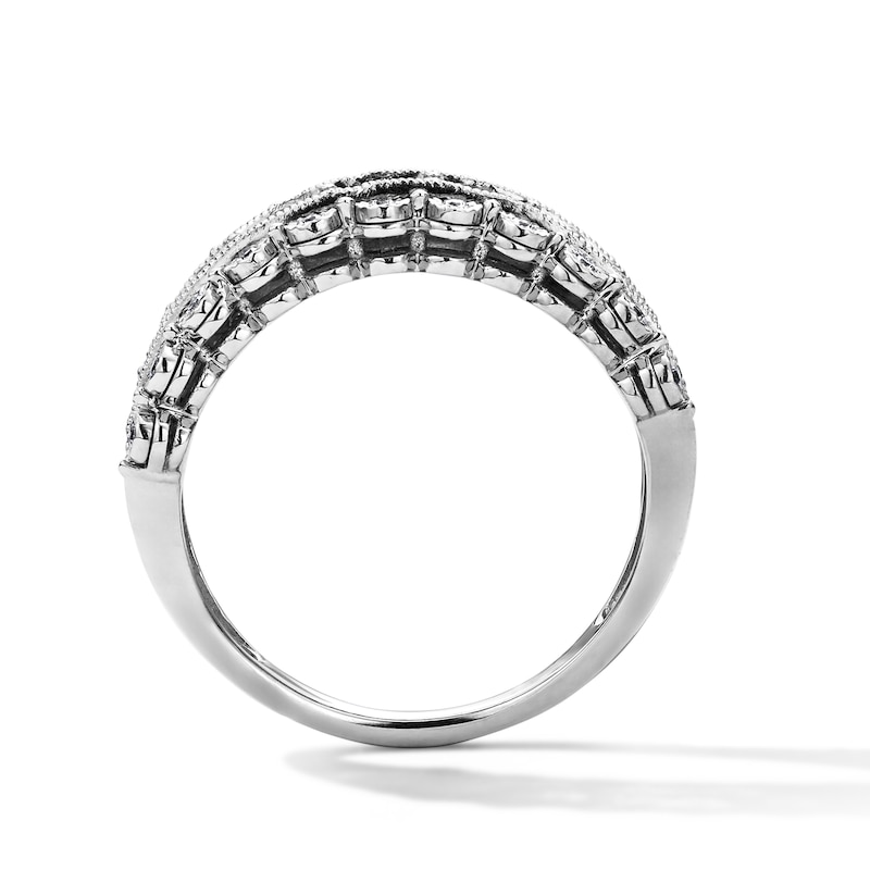 0.23 CT. T.W. Baguette-Cut and Round Diamond Three-Row Anniversary Band in Sterling Silver