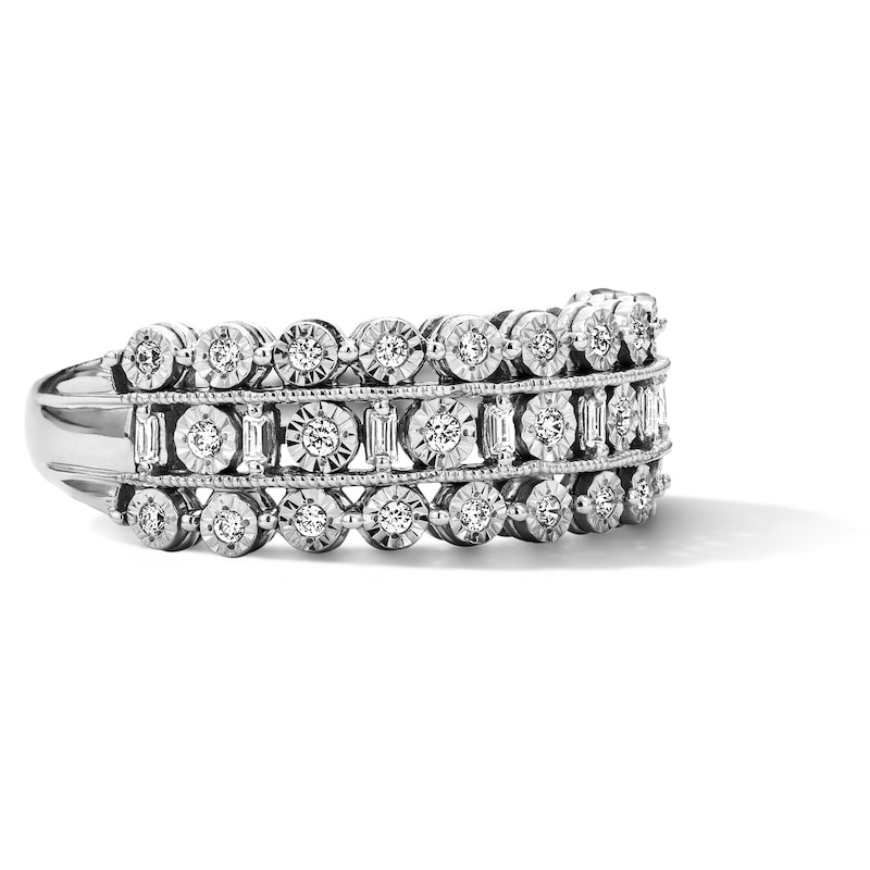 0.23 CT. T.W. Baguette-Cut and Round Diamond Three-Row Anniversary Band in Sterling Silver
