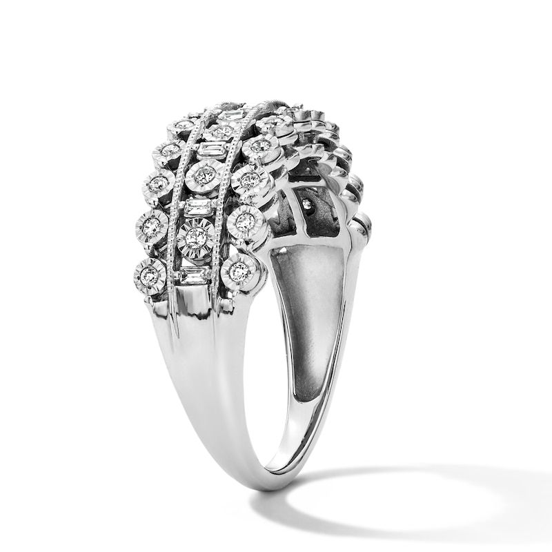 0.23 CT. T.W. Baguette-Cut and Round Diamond Three-Row Anniversary Band in Sterling Silver
