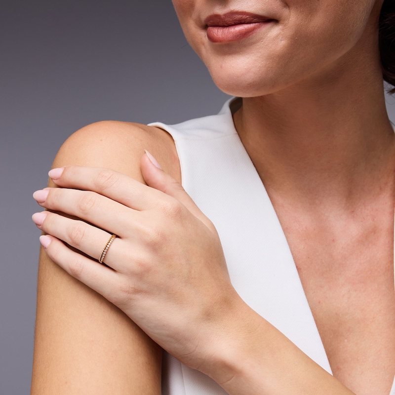 Main Image 2 of 0.10 CT. T.W. Diamond and Beaded Stackable Band in 10K Gold