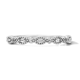 0.05 CT. T.W. Baguette-Cut and Round Diamond Beaded Frame Stackable Ring in 10K White Gold