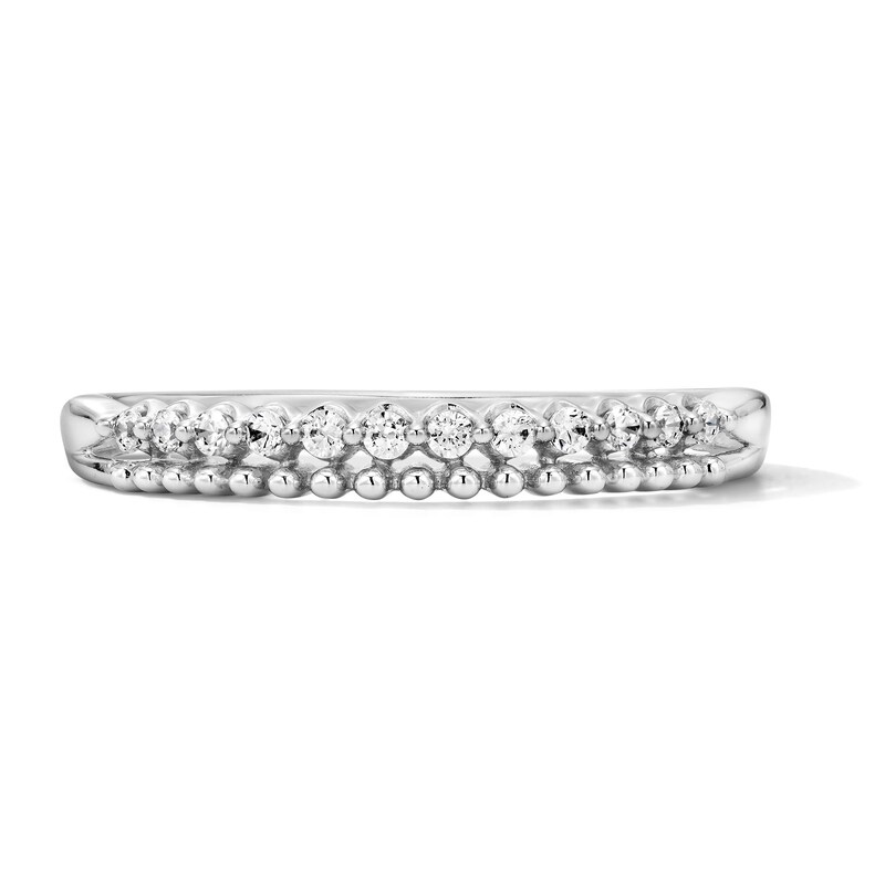 Main Image 1 of 0.10 CT. T.W. Diamond and Beaded Stackable Band in 10K White Gold