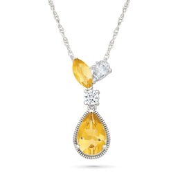 Pear-Shaped and Marquise-Cut Citrine with White Lab-Created Sapphire Necklace in 10K White Gold