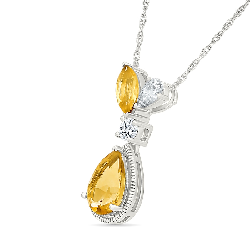 Main Image 2 of Pear-Shaped and Marquise-Cut Citrine with White Lab-Created Sapphire Necklace in 10K White Gold