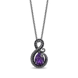 Enchanted Disney Villains Pear-Shaped Amethyst and 0.14 CT. T.W. Black Diamond Pendant in Black Sterling Silver - 19"