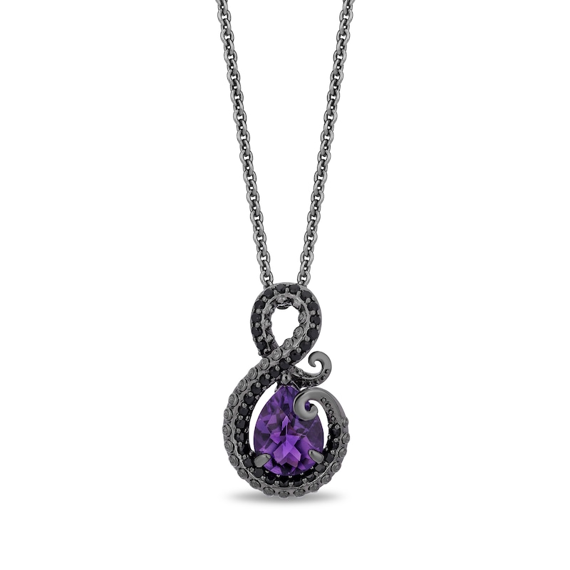 Main Image 1 of Enchanted Disney Villains Pear-Shaped Amethyst and 0.14 CT. T.W. Black Diamond Pendant in Black Sterling Silver - 19"
