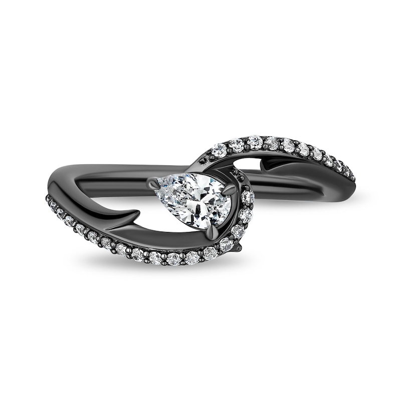 Main Image 4 of Enchanted Disney Villains 0.45 CT. T.W. Certified Lab-Grown Diamond Bypass Ring in Black Sterling Silver (F/VS2)