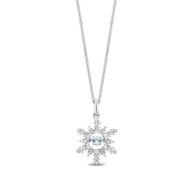Main Image 1 of Enchanted Disney Elsa Aquamarine and 0.04 CT. T.W. Diamond Snowflake Pendant in Sterling Silver - 19"