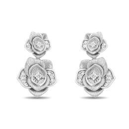 Enchanted Disney Belle 0.18 CT. T.W. Certified Lab-Grown Diamond Rose Drop Earrings in Sterling Silver (F/VS2)