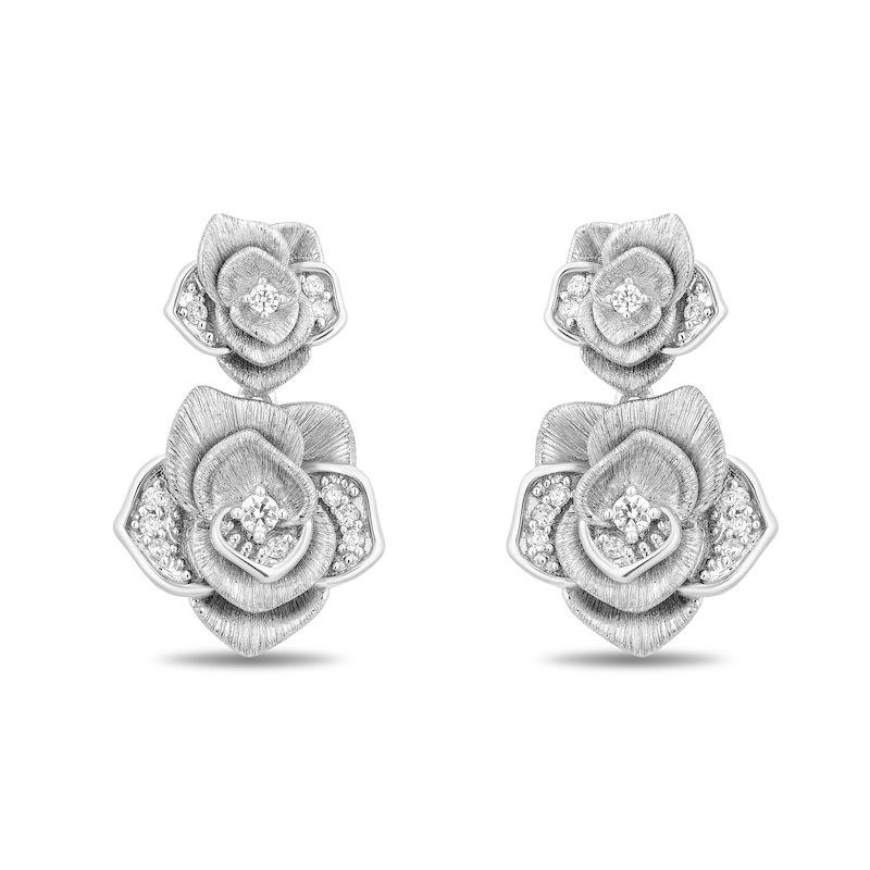 Enchanted Disney Belle 0.18 CT. T.W. Certified Lab-Grown Diamond Rose Drop Earrings in Sterling Silver (F/VS2)