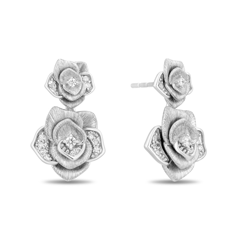 Enchanted Disney Belle 0.18 CT. T.W. Certified Lab-Grown Diamond Rose Drop Earrings in Sterling Silver (F/VS2)