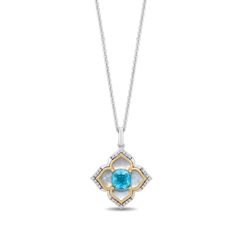 Main Image 1 of Enchanted Disney Jasmine Mother of Pearl, Swiss Blue Topaz, and 0.08 CT. T.W. Diamond Pendant Sterling Silver - 19”