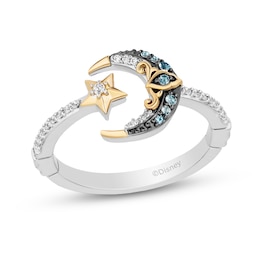 Enchanted Disney Jasmine Swiss Blue Topaz and 0.08 CT. T.W. Diamond Moon and Stars Ring in Sterling Silver and 10K Gold