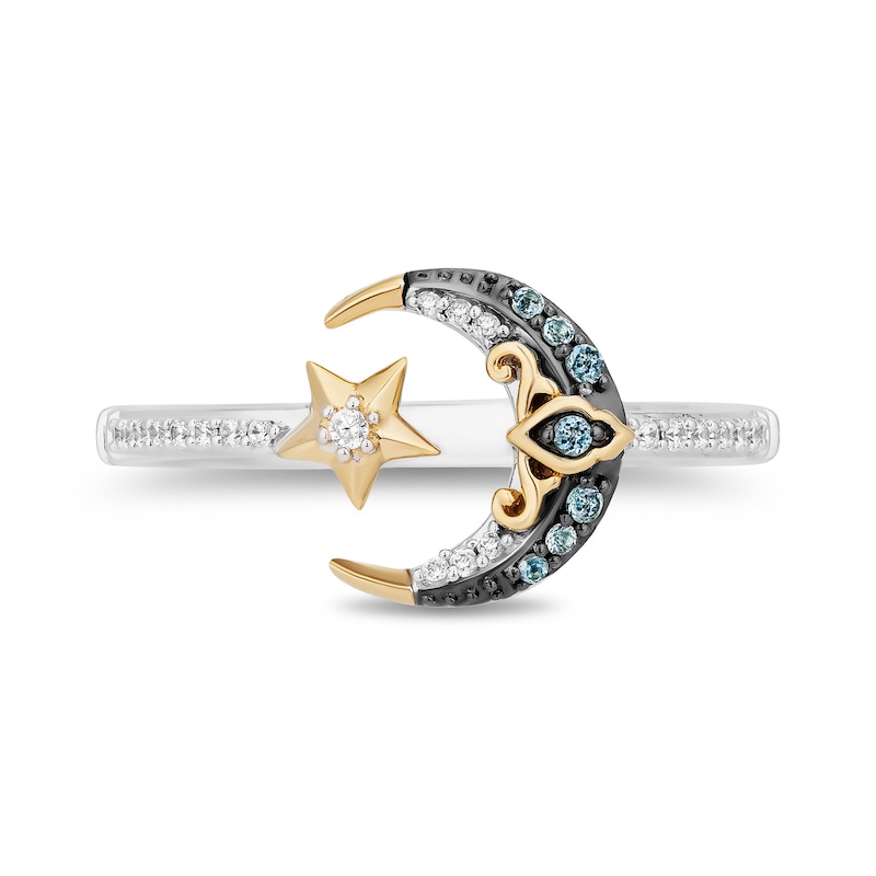Main Image 4 of Enchanted Disney Jasmine Swiss Blue Topaz and 0.08 CT. T.W. Diamond Moon and Stars Ring in Sterling Silver and 10K Gold