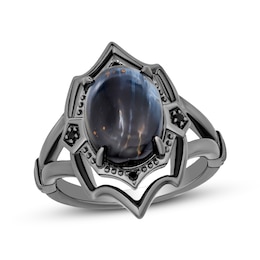 Enchanted Disney Villains Oval Grey Quartz and Black Diamond Accent Ring in Black Sterling Silver